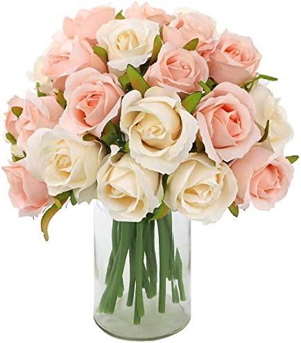 CEWOR 24 Heads Artificial Rose Flowers Bouquet Silk Flower Roses with Stems Home Bridal Wedding P... | Amazon (US)