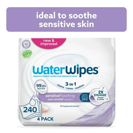 WaterWipes Sensitive Soothing, 99% Water with Botanical Extract, Unscented Baby Wipes, 240 Wipes | Walmart (US)