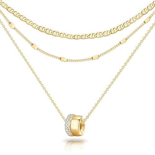 OGD Layered Necklaces for Women 14K Gold Plated Trendy Mariner Chain Dainty Circle Rondelle Pendant Choker Necklace for Women Two-Toned Cubic Zirconia Gold Necklace Stack Non Tarnish Hypoallergenic | Amazon (US)