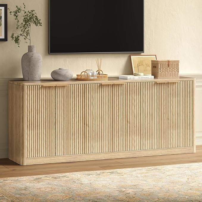 Evermagin 67" Oak Fluted TV Stand for TVs up to 75" | Mid Century Modern Entertainment Center wit... | Amazon (US)