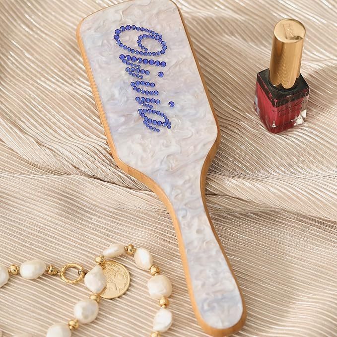 Custom Hair Brush For Woman Blue Sugar Color Brush with Colorful Rhinestone Name | Natural Wooden... | Amazon (US)