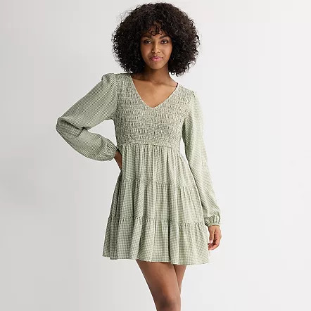 Juniors' SO® Long Sleeve Smocked Dress, Girl's, Size: XL, Black Floral | Kohl's