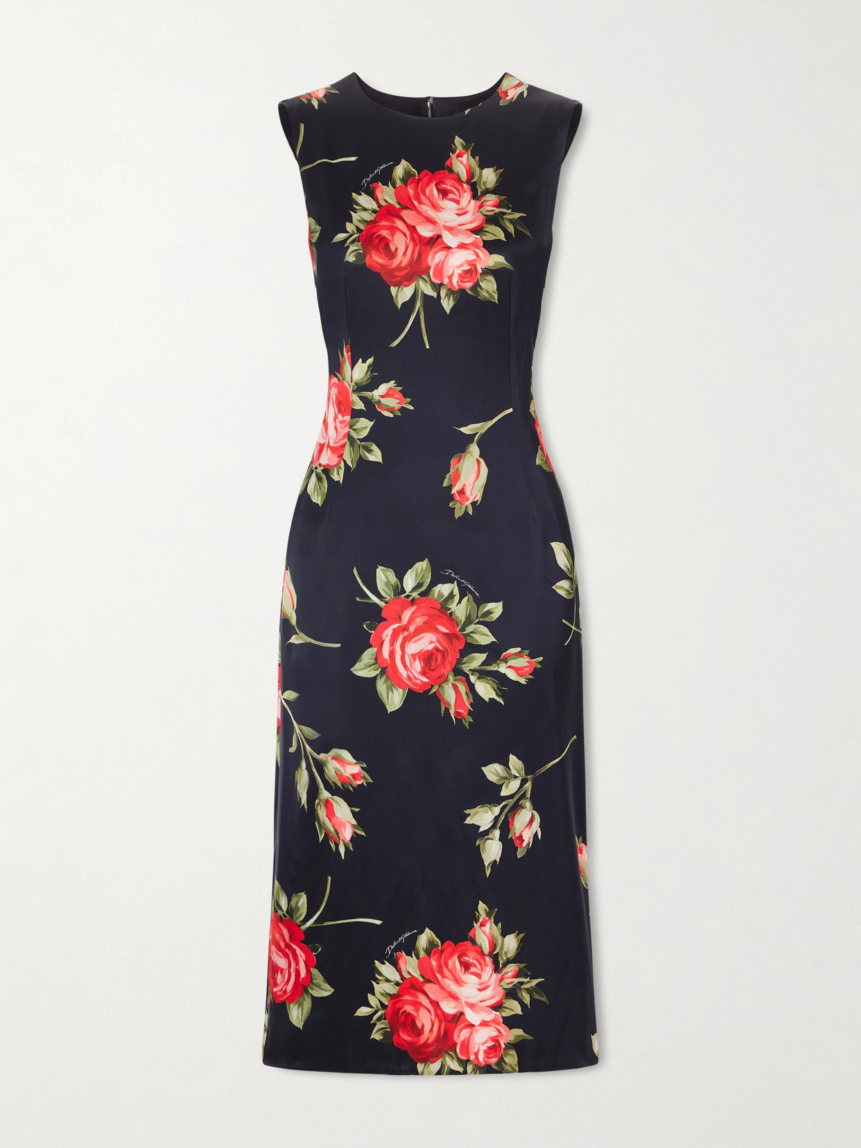 Dolce & Gabbana - Florlal-print Satin Midi Dress - Black | NET-A-PORTER (US)