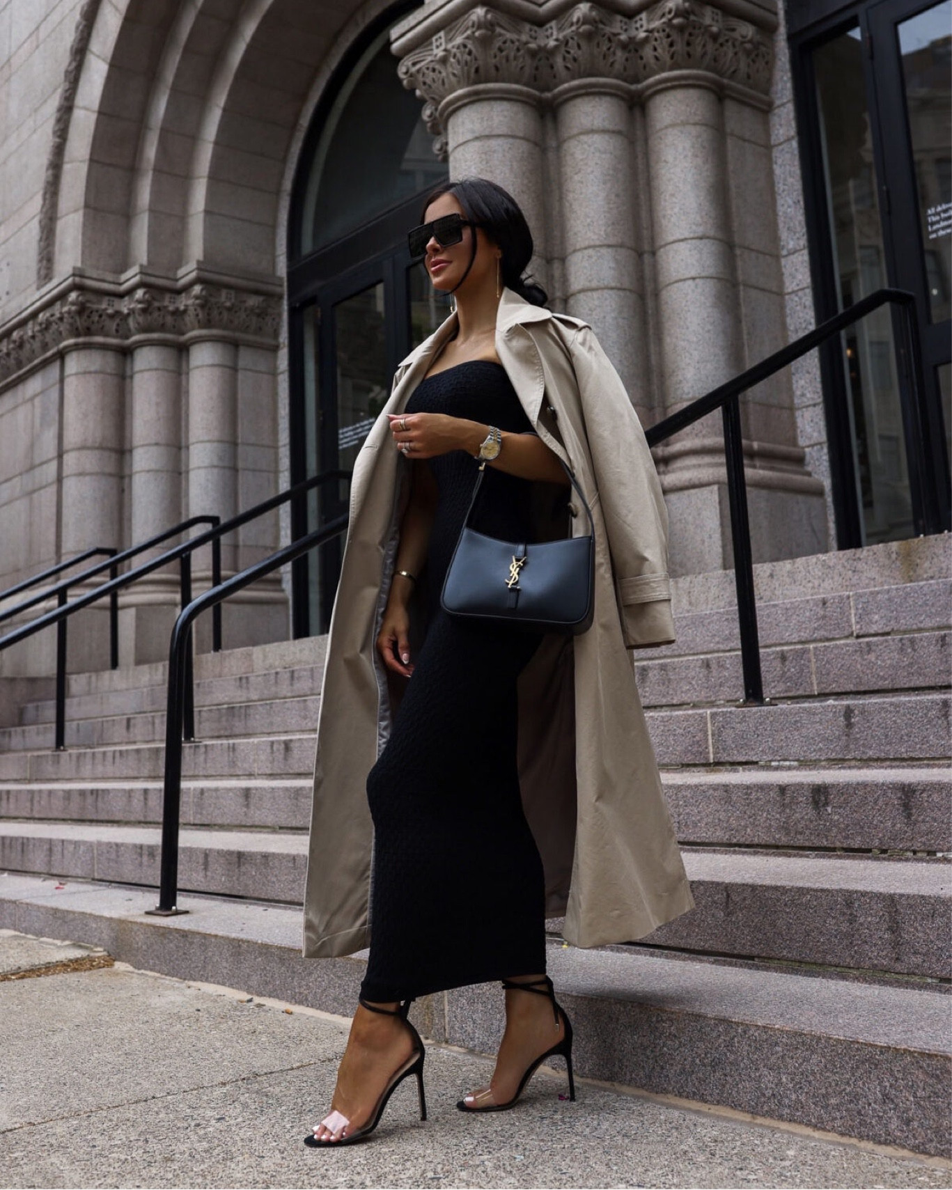 Trench coat outfit ideas 
Nordstrom under $100 strapless dress wearing an XXS
Mango trench coat wearing an XXS
Saint Laurent bag
Saint Laurent sunglasses



#LTKstyletip #LTKFind #LTKunder100