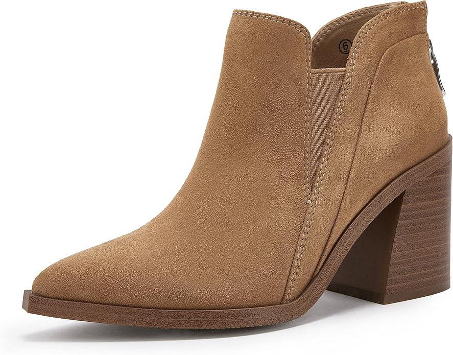 PiePieBuy Ankle Boots for Women Pointed Toe Ankle Booties Stacked Heel V Cut Back Zipper Chelsea ... | Amazon (US)