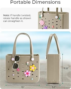 BAGSMART Beach Bag for Women, Water-resistant Rubber Tote Bag, Sandproof Vacation Essentials for ... | Amazon (US)
