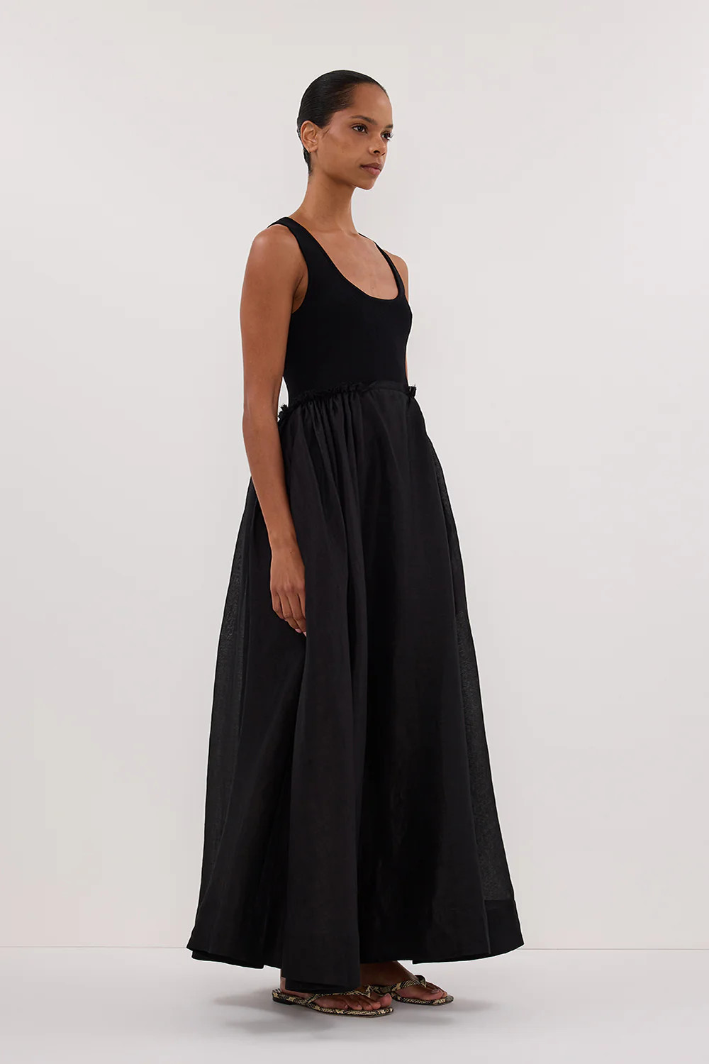 APRIL BLACK KNIT/RAMIE MIDI DRESS | DISSH