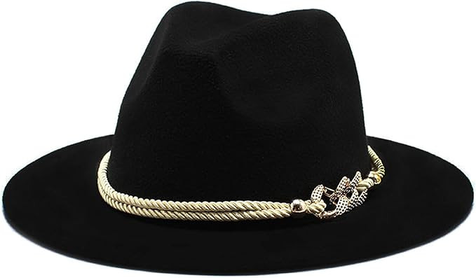 Gossifan Lady Fashion Wide Brim Felt Fedora Panama Hat with Ring Belt | Amazon (US)