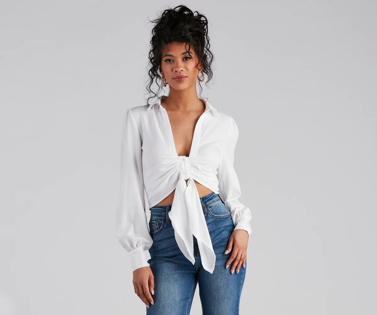 Sultry For Me Tie Front Collared Top | Windsor Stores