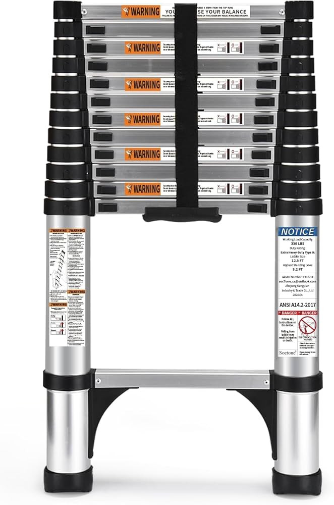 Telescoping Ladder, SocTone 12.5 FT Aluminum Lightweight Extension Ladder with 2 Triangle Stabili... | Amazon (US)