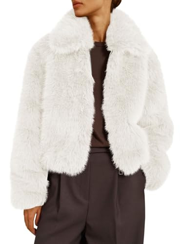 Tankaneo Womens Cropped Faux Fur Jacket Shaggy Lapel Zip Up Winter Coats Fuzzy Warm Outerwear | Amazon (US)