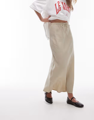 Topshop Petite Casual Twill Drawstring Skirt in sage | ASOS (Global)