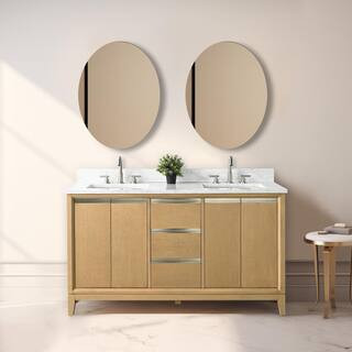 60 in. W x 22 in. D x 34 in. H Double Sink Bathroom Vanity in Natural Oak with Engineered Marble Top | The Home Depot