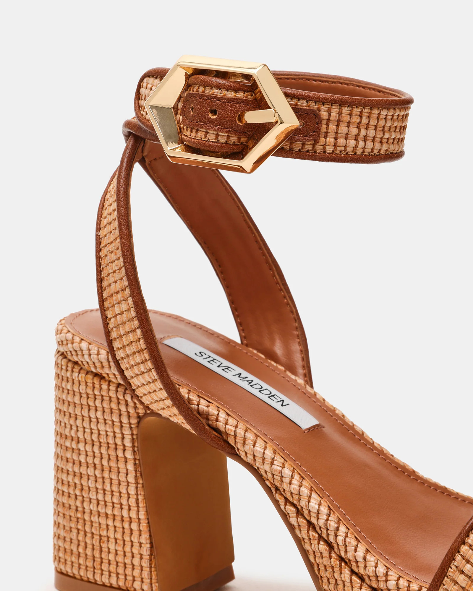 ELIDA Raffia Ankle Strap Platform Women's Block Heel | Steve Madden (US)