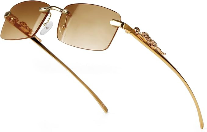 Vintage Rimless Rectangle Sunglasses for Women Men,Trendy Gold Metal Frameless Square Sun Glasses... | Amazon (US)