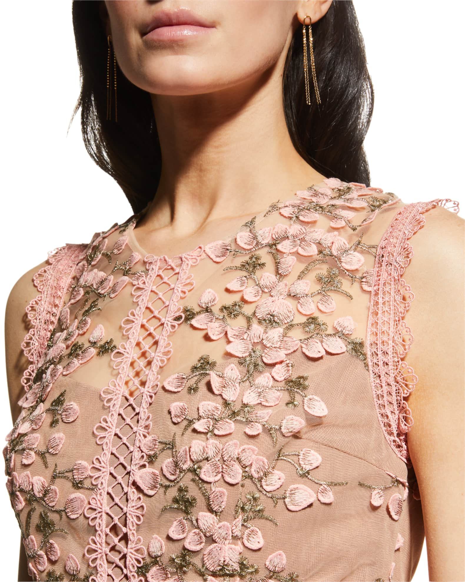 Bronx and Banco Saba Embroidered Tulle Midi Dress | Neiman Marcus