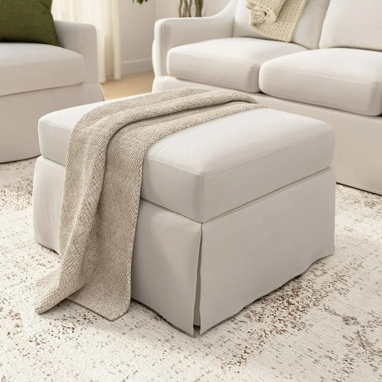 Bush Home Harper Storage Ottoman with Tray and Slipcover in Ivory Basketweave Fabric | Walmart (US)
