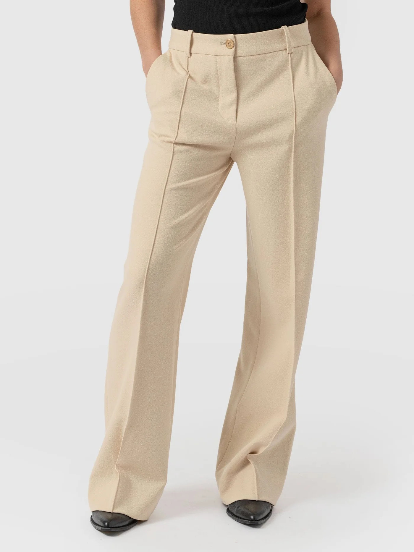 Cambridge Tailored Wide Leg Pant - Beige | Saint + Sofia