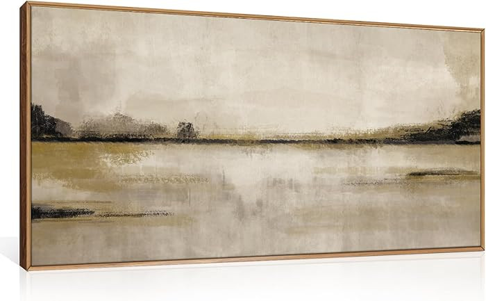 KAIRNE Large Abstract Mountain Lake Wall Art Set, Neutral Textured Canvas Wall Decor, Framed Nord... | Amazon (US)