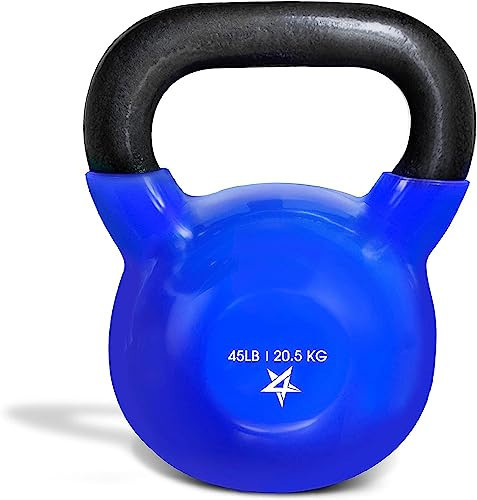Yes4All Kettlebell, 45 lb Vinyl Coated Cast Iron Strength Training Kettlebells for Home Gym Exercises, Heavy Weights Gym, Fitness, Full Body Workout Equipment, Push up, Grip, Strength Training - Blue | Amazon (US)