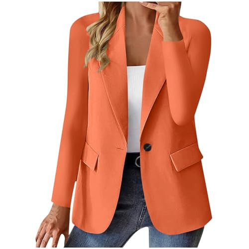 Womens Blazer Business Casual Open Front Long Sleeve Blazers Fully Lined Suit Jacket Work Office Professional Clothes, Womens Work Jacket Orange | Amazon (US)