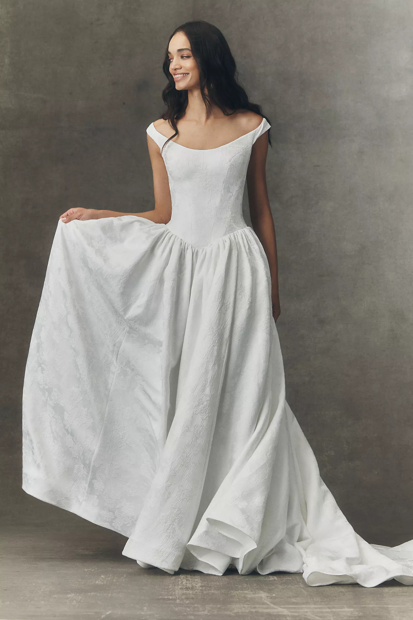 Watters Stella Off-Shoulder Basque-Waist Wedding Gown | Anthropologie (US)