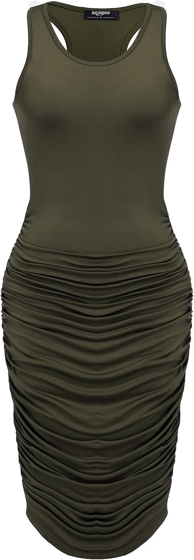 Zeagoo Ruched Bodycon Dress for Women, Midi Stretchy Sleeveless Tank Dress S-XXL | Amazon (US)