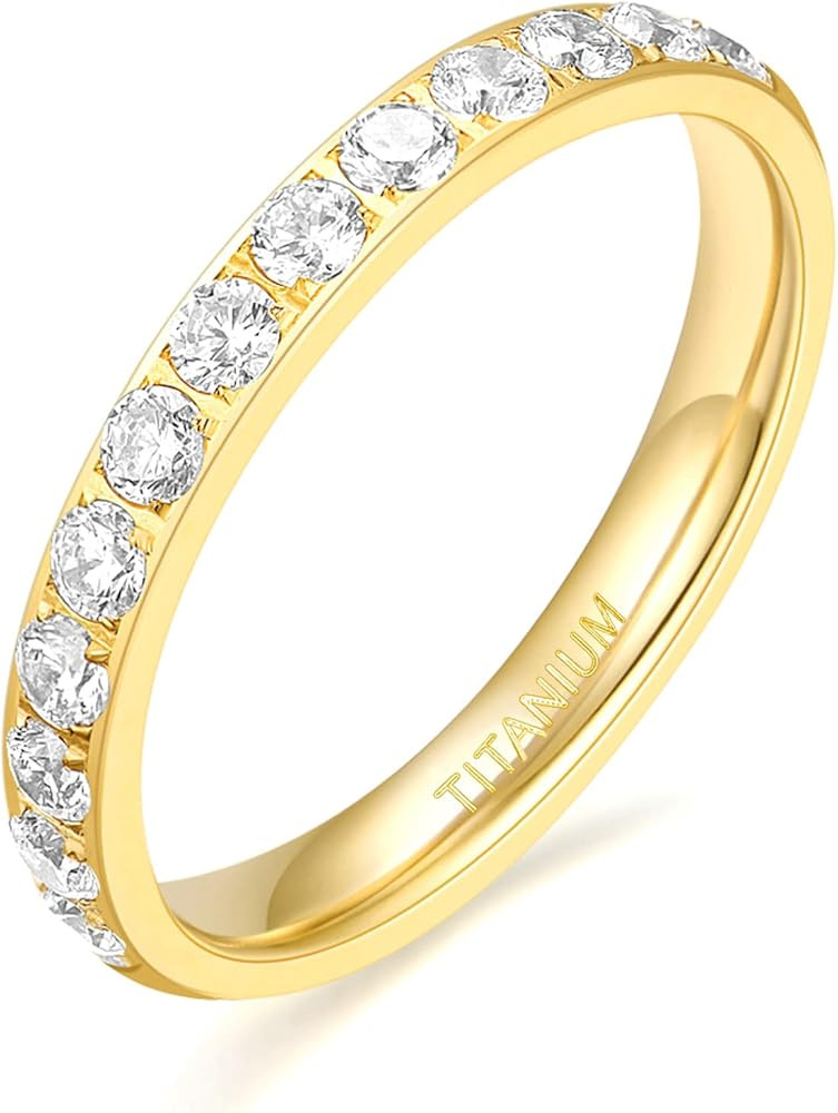 TIGRADE 3mm Women Titanium Engagement Ring Half Cubic Zirconia Eternity Wedding Band Size 3-13 | Amazon (US)