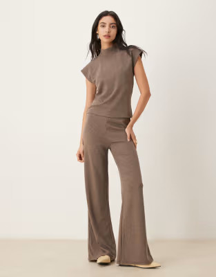 Mango Michi soft touch straight trouser co-ord in brown | ASOS (Global)