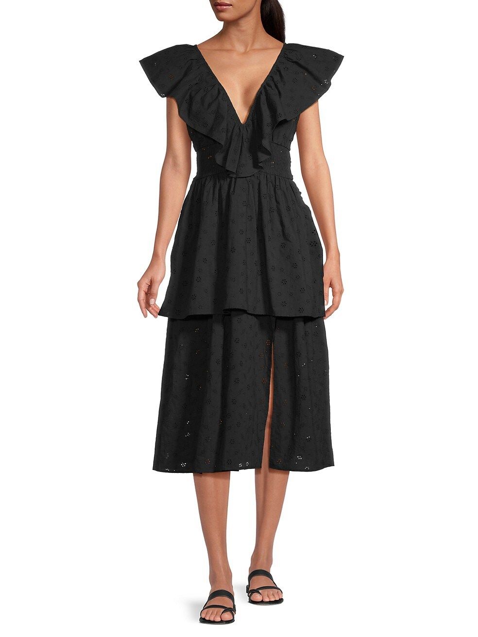 Eyelet Ruffled Midi-Dress | Saks Fifth Avenue