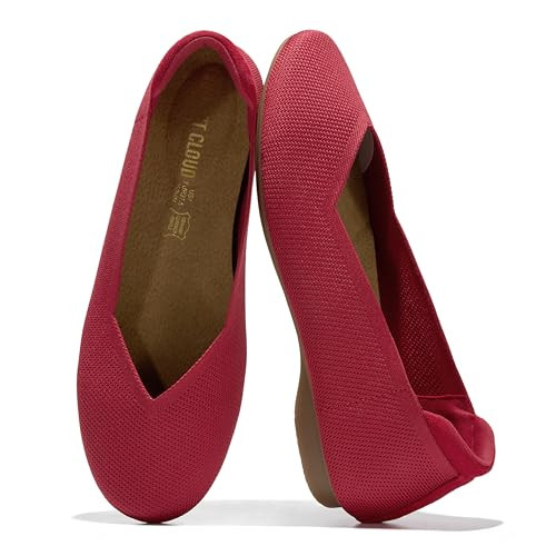 Project Cloud Womens Flats - Memory Foam Insole Ballet Flats for Women Footwear - Non Slip and Lightweight Comfortable Shoes for Women 2026 (Prospect-REDKN,6M) | Amazon (US)