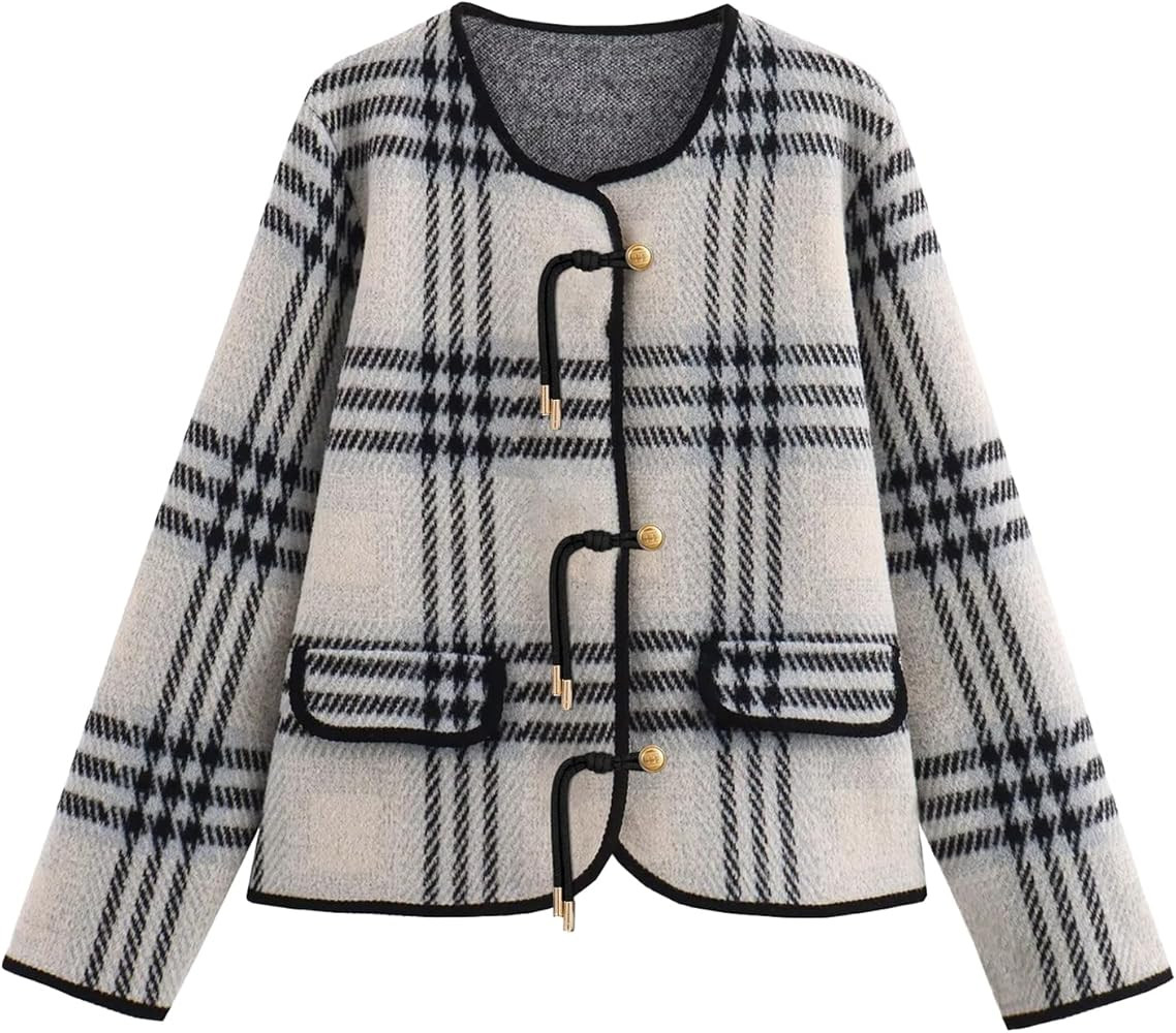 Women's Sweater Cardigans Vintage Plaid Knit Blazer Jacket Winter 2025 Button Down Cardigan Coats... | Amazon (US)