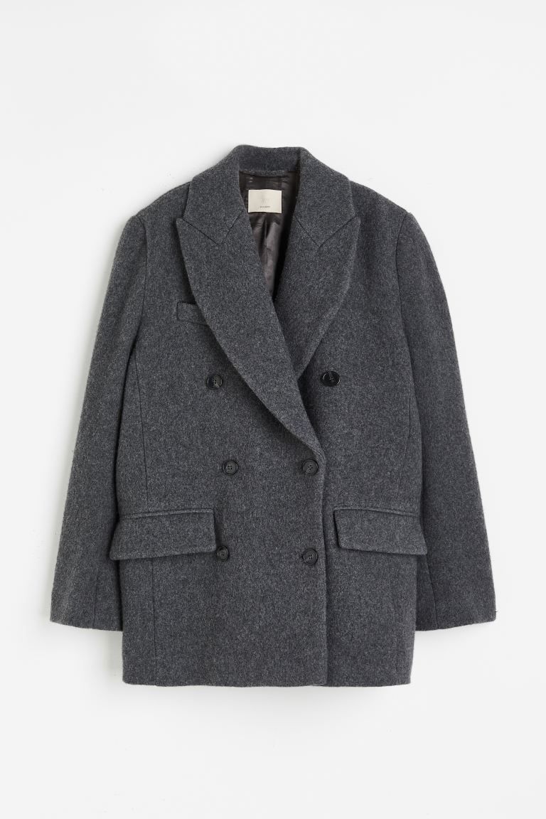 Wool-blend double-breasted jacket - Dark grey - Ladies | H&M GB | H&M (UK, MY, IN, SG, PH, TW, HK, KR)