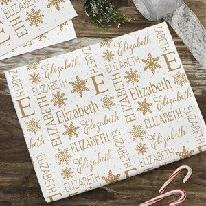 Snowflake Repeating Name Personalized White Wrapping Paper Sheets - Set of 3 | Personalization Mall