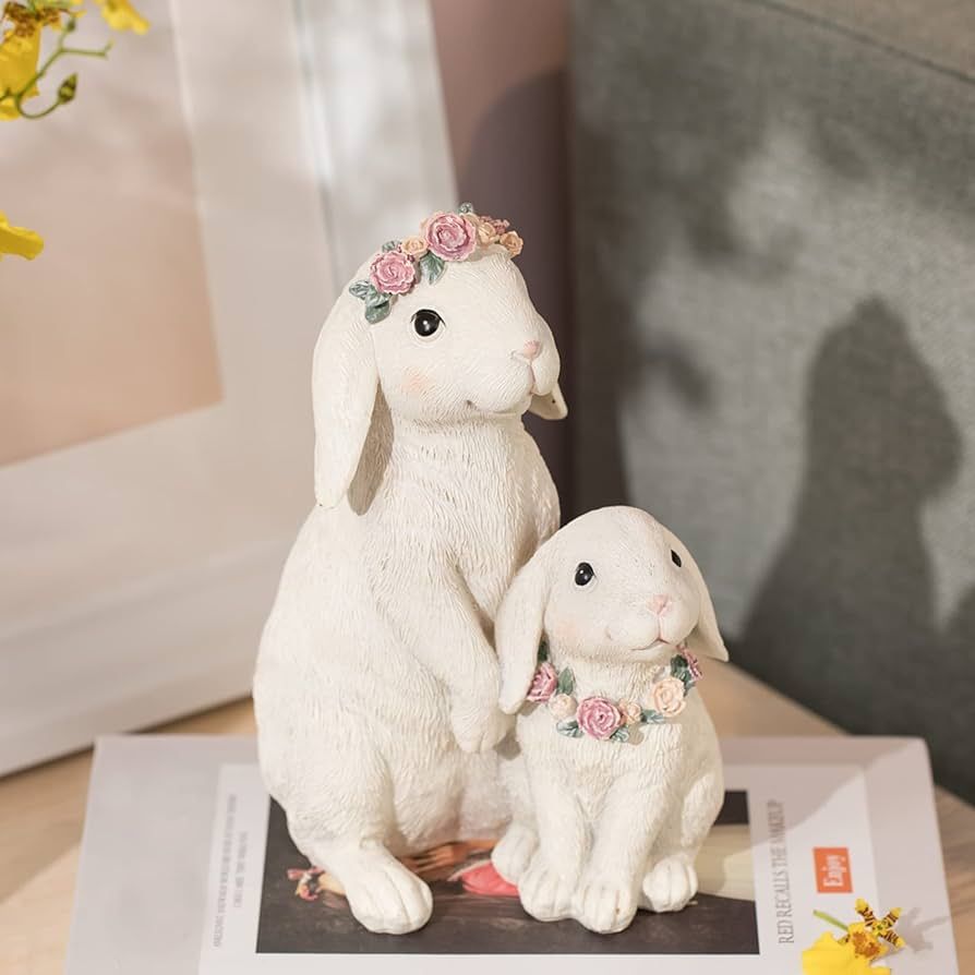Newman House Studio Wedding Rabbit Statues Bunny Figurines - Indoor Decoration Mom-Baby Animal wi... | Amazon (US)