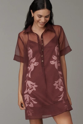 The Pollie Short-Sleeve Sheer Swing Tunic Mini Dress | Anthropologie (US)
