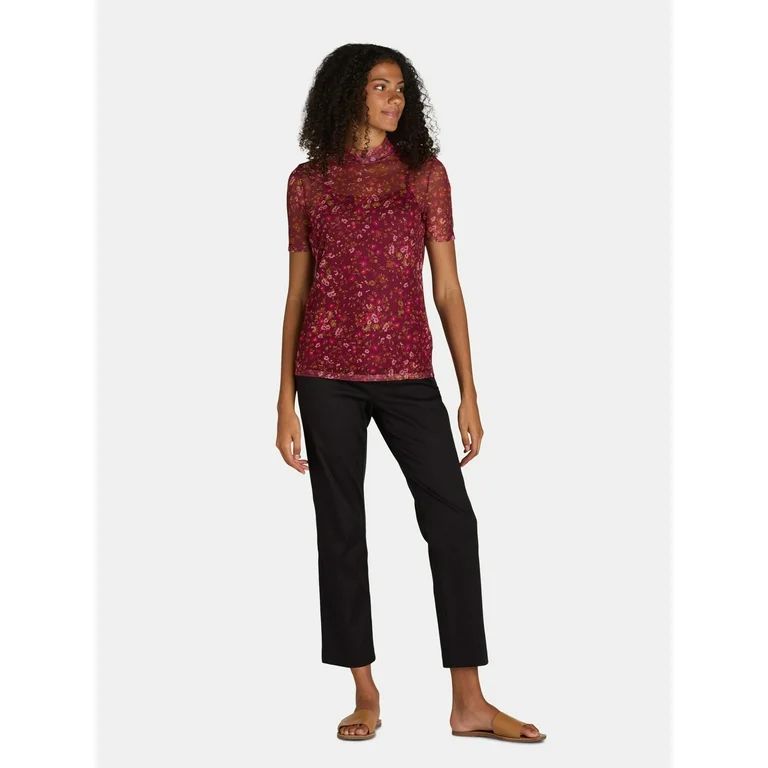 Time and Tru Women's Mesh Tee with Short Sleeves, Sizes S-XXXL | Walmart (US)