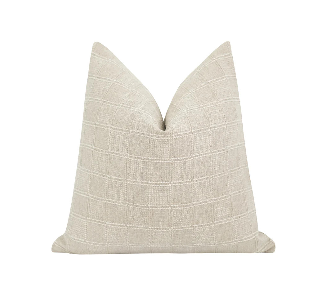 Beigey Natural Plaid Pillow Cover, 18 20 22 Neutral Pillow Cover, Raised Plaid Pillow Cover With ... | Etsy (US)