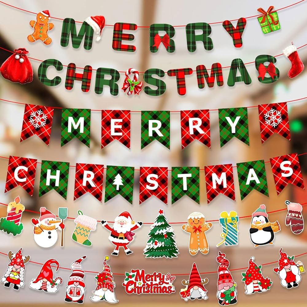 4 Sets of Paper.Merry Christmas banner Christmas decorations Christmas bunting Festive banners Pa... | Amazon (US)