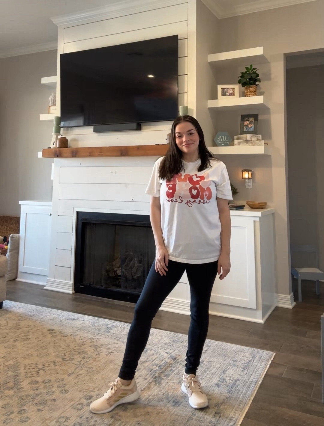Casual valentine outfit, black leggings, love more t-shirt, adidas shoes, Kendra Scott heart necklace 

#LTKshoecrush #LTKfindsunder50 #LTKSeasonal