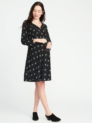 Old Navy Womens Maternity Printed Tie-Neck Swing Dress Black Print Size M | Old Navy US