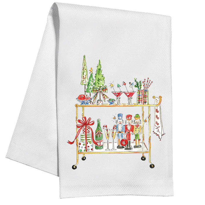 Holiday Bar Cart Kitchen Towel | Rosanne Beck Collections