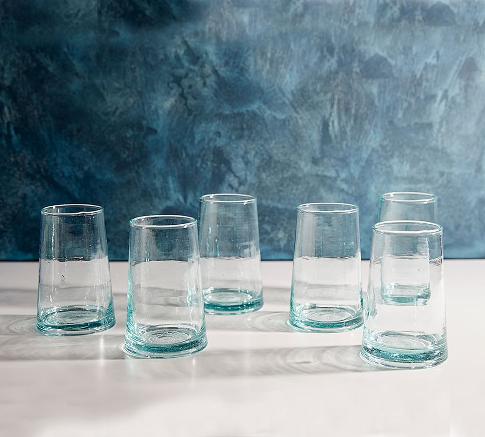 Moroccan Handcrafted Recycled Drinking Glasses, 12 Oz, Set of 6, Clear | Pottery Barn (US)