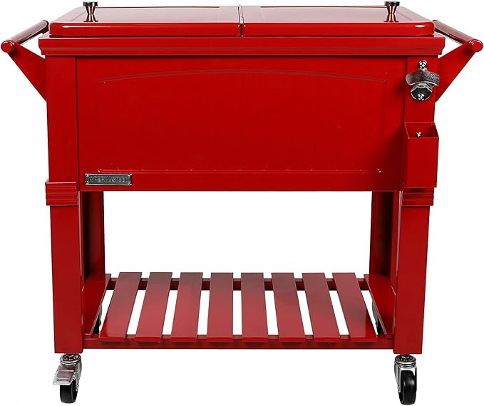 Permasteel 80-Qt Patio Cooler for Outside | Outdoor Beverage Cooler Bar Cart, PS-A203 F1-RD, Roll... | Amazon (US)