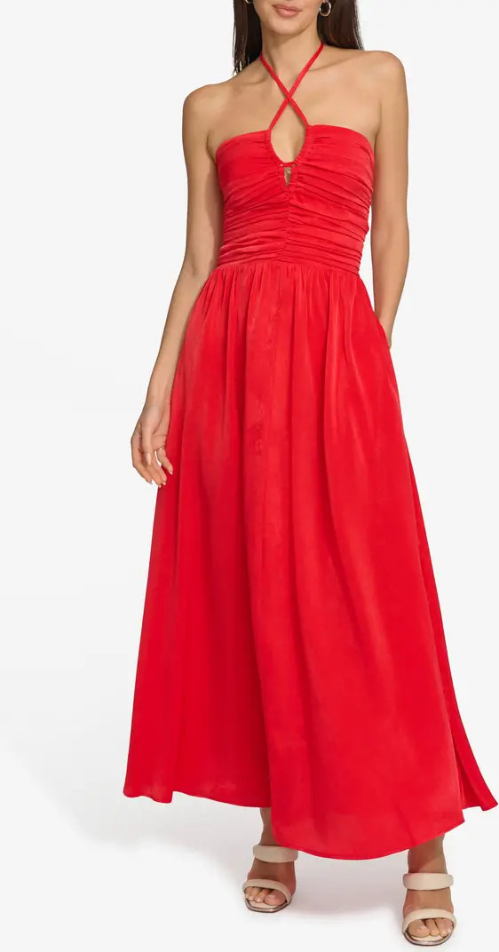 Ruched Halter Satin Maxi Dress | Nordstrom