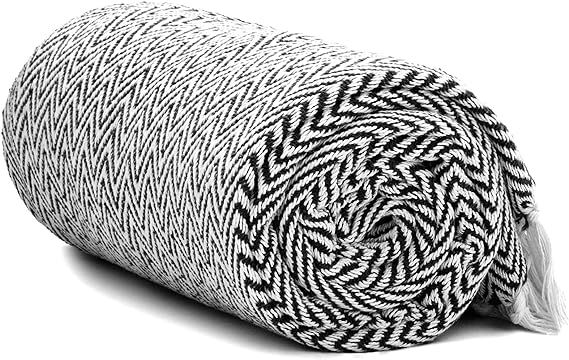 Americanflat 50" x 60" Zaina Throw Blanket in Black and White Herringbone - 100% Cotton with Frin... | Amazon (US)