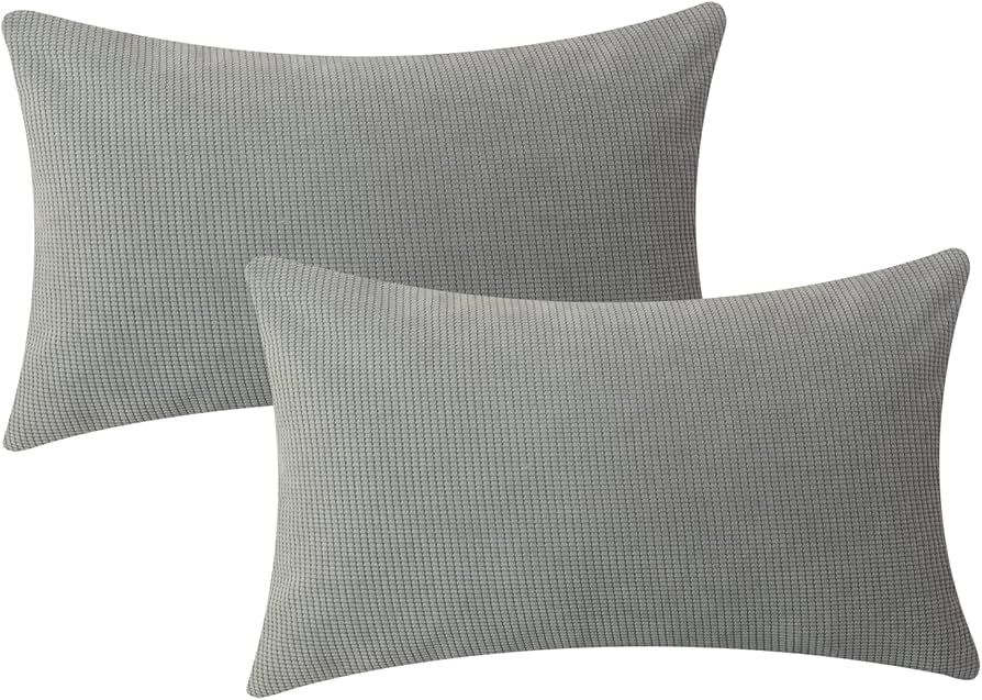 Neck Pillow Covers 12x20 Set of 2, Rectangle Neutral Throw Pillowcase for Living Room, Grey | Amazon (US)