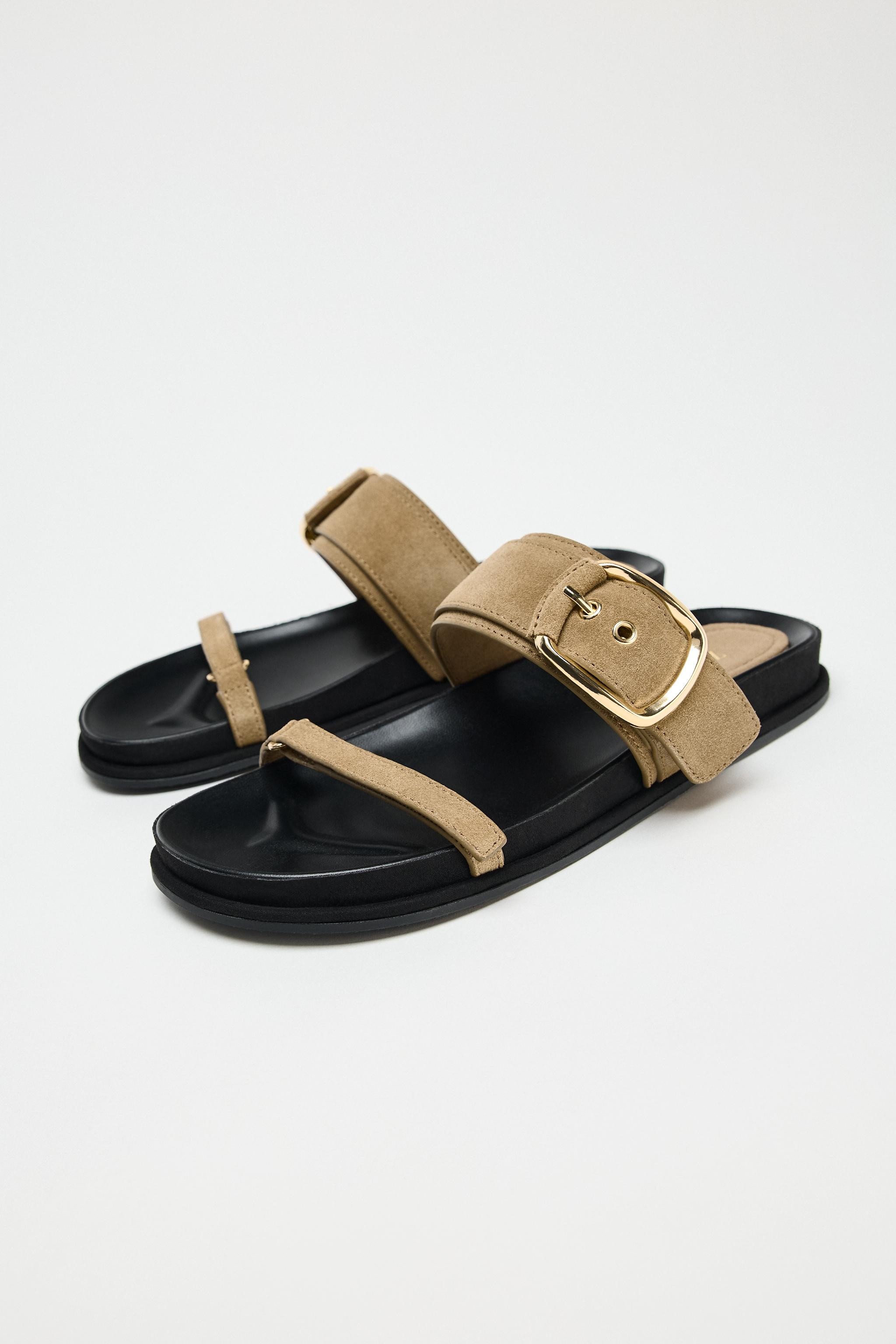 FLAT SUEDE STRAPPY SANDALS | Zara US