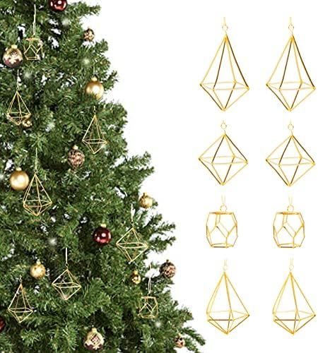 Geometric Christmas Ornaments- 8 Pcs Gold Boho Geometric Metal Decor Hanging Modern Brass Diamond... | Amazon (US)