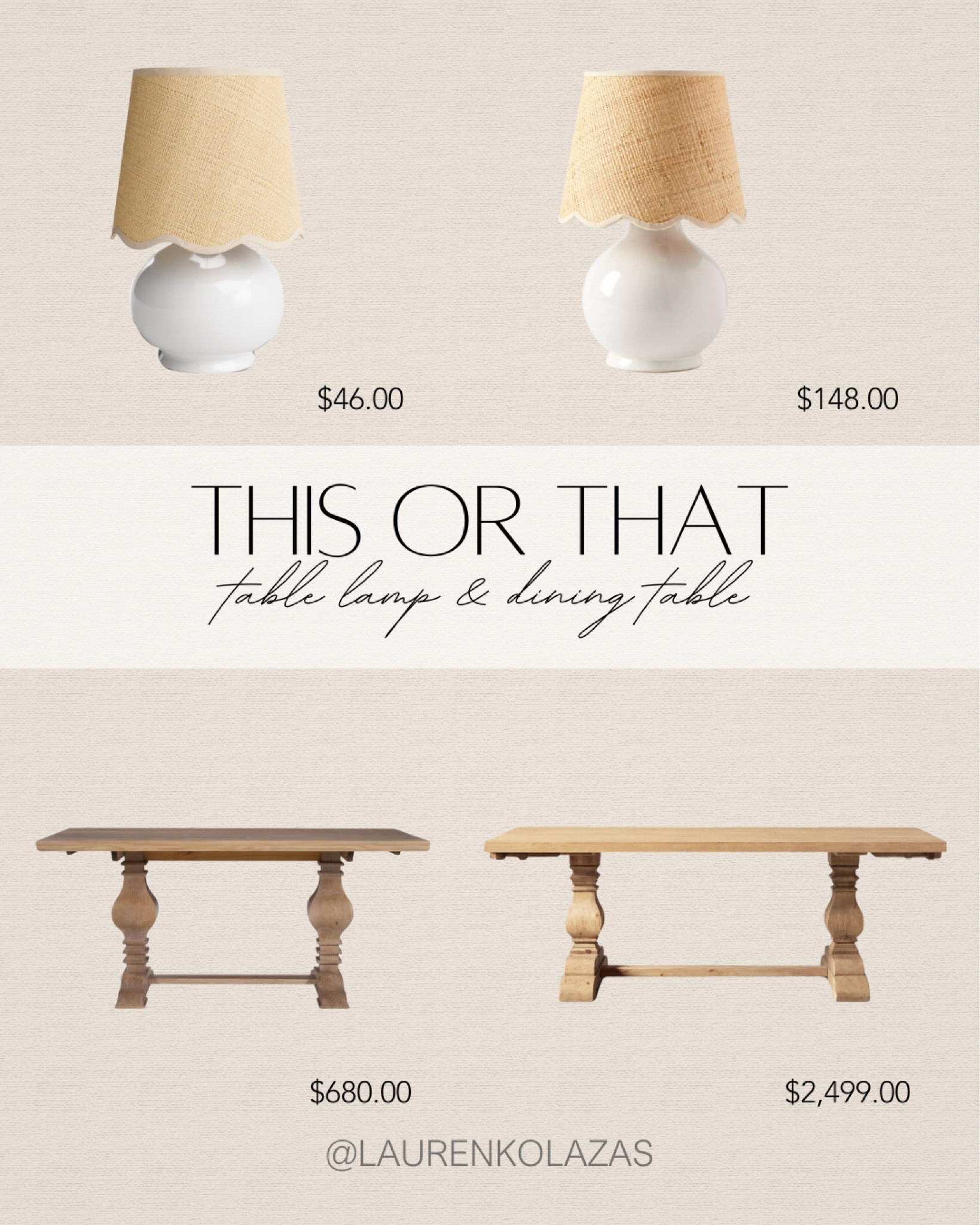 Save vs splurge! Find an affordable option for this white table lamp with scalloped raffia details and a neutral wooden dining table!
#minimalistfurniture #lookforless #modernhome #decorinspo

#LTKStyleTip #LTKHome #LTKSeasonal